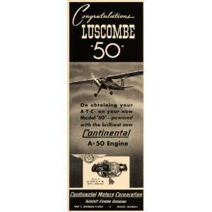   A50 Engine Luscombe 50 Aircraft   Original Print Ad