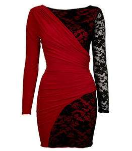   Lace Detail Bodycon Dress with Red Lining in RED/BLACK ,S/M M/L  