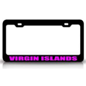   Steel Auto License Plate Frame Tag Holder, Black/Pink Automotive