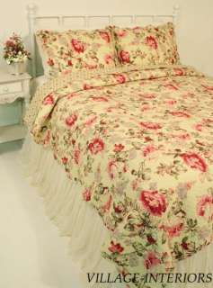 LELIA PINK ROSE SHABBY n CHIC KING 3PC COTTON QUILT SET  