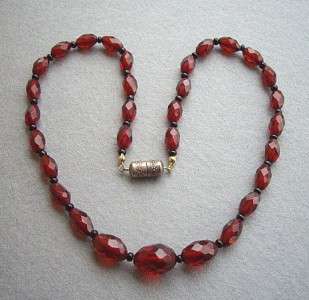 Wonderful Vintage Art Deco Faceted Cherry Amber? Necklace   17  