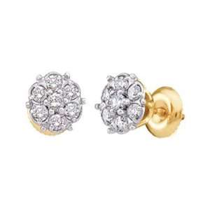   Studs Solitaire Set 14k Yellow Gold (1/10 Carat) Jewel Roses Jewelry