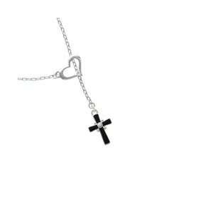   Black Enamel Cross Heart Lariat Charm Necklace: Arts, Crafts & Sewing