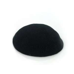  21 cm. Solid Black Wool Knitted Kippah 