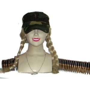  Army Female Fancy Dress Kit Cap, Bullet Belt, Dog Tag 