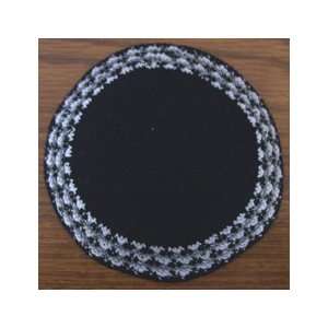  Black Crocheted Kippah Yarmulke with Gray & White Design 