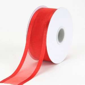  Organza Ribbon Two Striped Satin Edge 7/8 inch 25 Yards, Red 