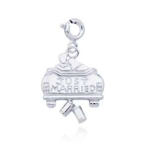    Platinum Plated Sterling Silver Just Married Charm Jewelry