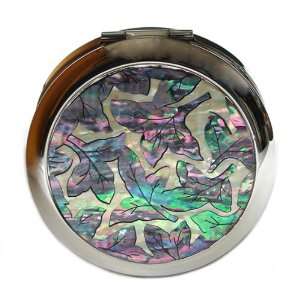  Mother of Pearl Green Purple Leaf Design Double Compact 