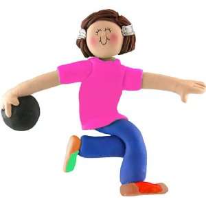  Bowling Female with Brown Hair Ornament: Home & Kitchen