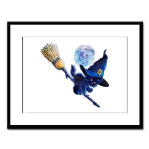   Framed Print Halloween Holiday Kitten Witch on Broom 