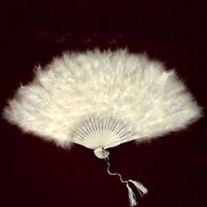 Large White Marabou Feather Hand Fan w/ White Ribs NEW for dance party 