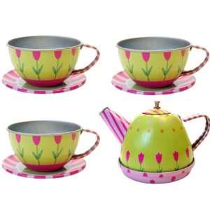   Play Retro Toy Tin Tea Set with Flowers in Carry Case: Toys & Games
