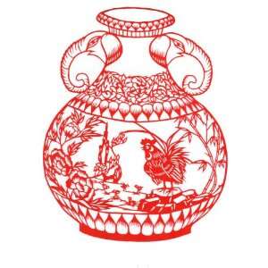  Chinese Paper Cutting Zodiac Rooster Vase 