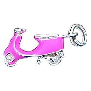  Sterling Silver Pink Enamel Motor Scooter Charm: Jewelry