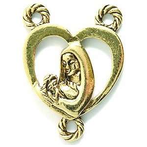   Rosary Heart Shape Charm, 24mm, Metallic, Antique Gold , 2 Piece: Arts