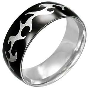   Black Stainless Steel Tribal Design Ring, Comfort Band (11) Jewelry