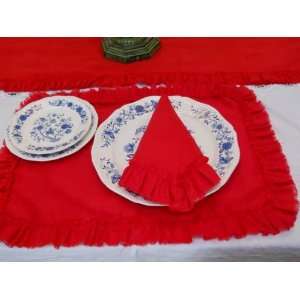  Red Linen Napkins Set of 4 (With Frayed Ruffle 