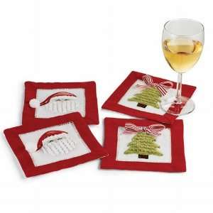  Holiday Linen Wine Coaster Set
