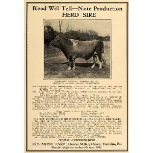   Ad Rosemont Farm Charles Miller Bull Breeders Herd   Original Print Ad