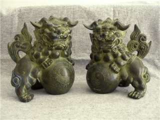 Antique Bronze chinese foo dogs & ball beast statue  
