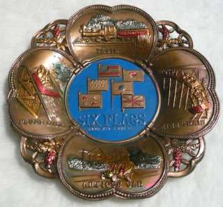 Vintage Six Flags Over MidAmerica Copper Souvenir Plate  