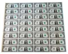 Mint Currency Uncut Sheet $1 Bill 32 Dollar GEM Federal Reserve Notes