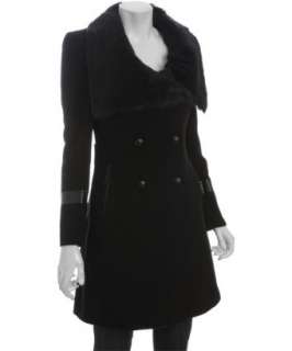 Nicole Miller black wool blend fur square collar coat   up to 