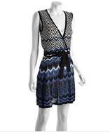 BCBGMAXAZRIA blue and black chevron silk blend loose knit dress style 