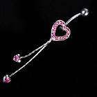 Pink Butterfly CZ Long Dangle Belly Ring Bar Navel Ring STUNNING