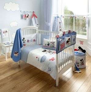 OFFICIAL MICKEY MOUSE BLUE NURSERY COT SET BEDDING CURTAINS BUMPER 