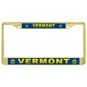  Vermont State Name Flag Gold Tone Metal License Plate 