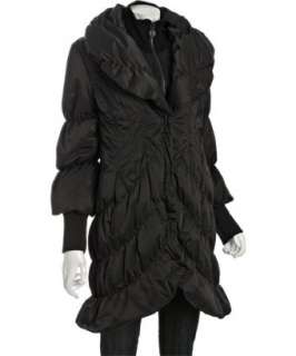 Elie Tahari black ruched quilted down filled Emily coat   up 