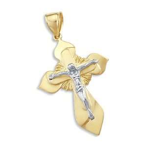 Heavy 14k Yellow and White Gold Cross Crucifix Pendant 