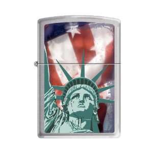  Zippo Statue of Liberty & Flag Brushed Chrome Lighter 