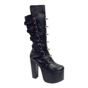  TORMENT 802 5 1/2 Metal Spiked Tongue Blk Pu Knee Boot 