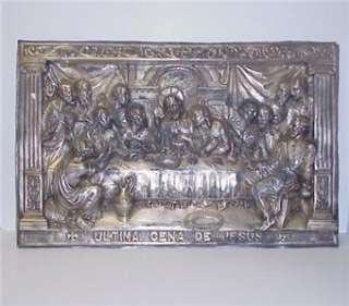 ANTIQUE FRENCH JESUS LAST SUPPER METAL PLAQUE 1800S  