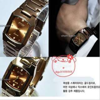 New Mens Brown Gold Watches Crystals Quartz Wrist Watch  