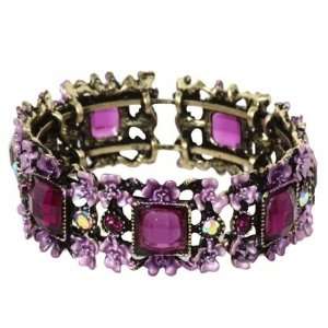   Flower and Purple Square Crystal Stretch Fashion Bracelet Jewelry