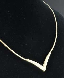   14K Yellow Gold Omega Snake Chain Chevron Collar V Bib Necklace  