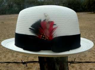 SUMMIT Ivory Straw Homburg FEDORA Gangster Dress Hat  