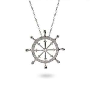   Sterling Silver and CZ Ships Wheel Pendant Eves Addiction Jewelry