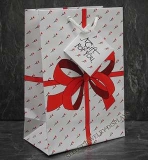 100pc White Red Bow Jewelry Shopping Bag Tote 6 3/4 H  