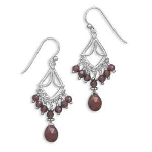   Locker French Wire Earrings with Tri Shape and Garnet Dangles Jewelry