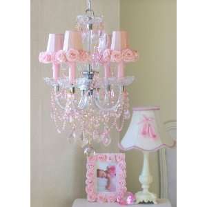  4 light pink crystal chandelier with rose shades: Home 