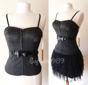 NWT Gray Classic Corset Bustier Top with Black Bow Belt  