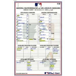   24 2008 Game Used Lineup Card    Game Used Lineup Cards Sports