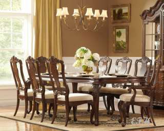 NEW 9PC PERRY HALL BROWN CHERRY WOOD DINING TABLE SET  