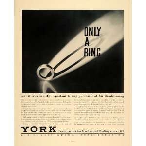 1936 Ad York Ice Machinery Air Conditioning Ring   Original Print Ad