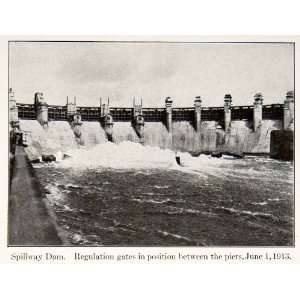 com 1913 Print Spillway Dam Regulation Gates Piers Panama Canal Water 